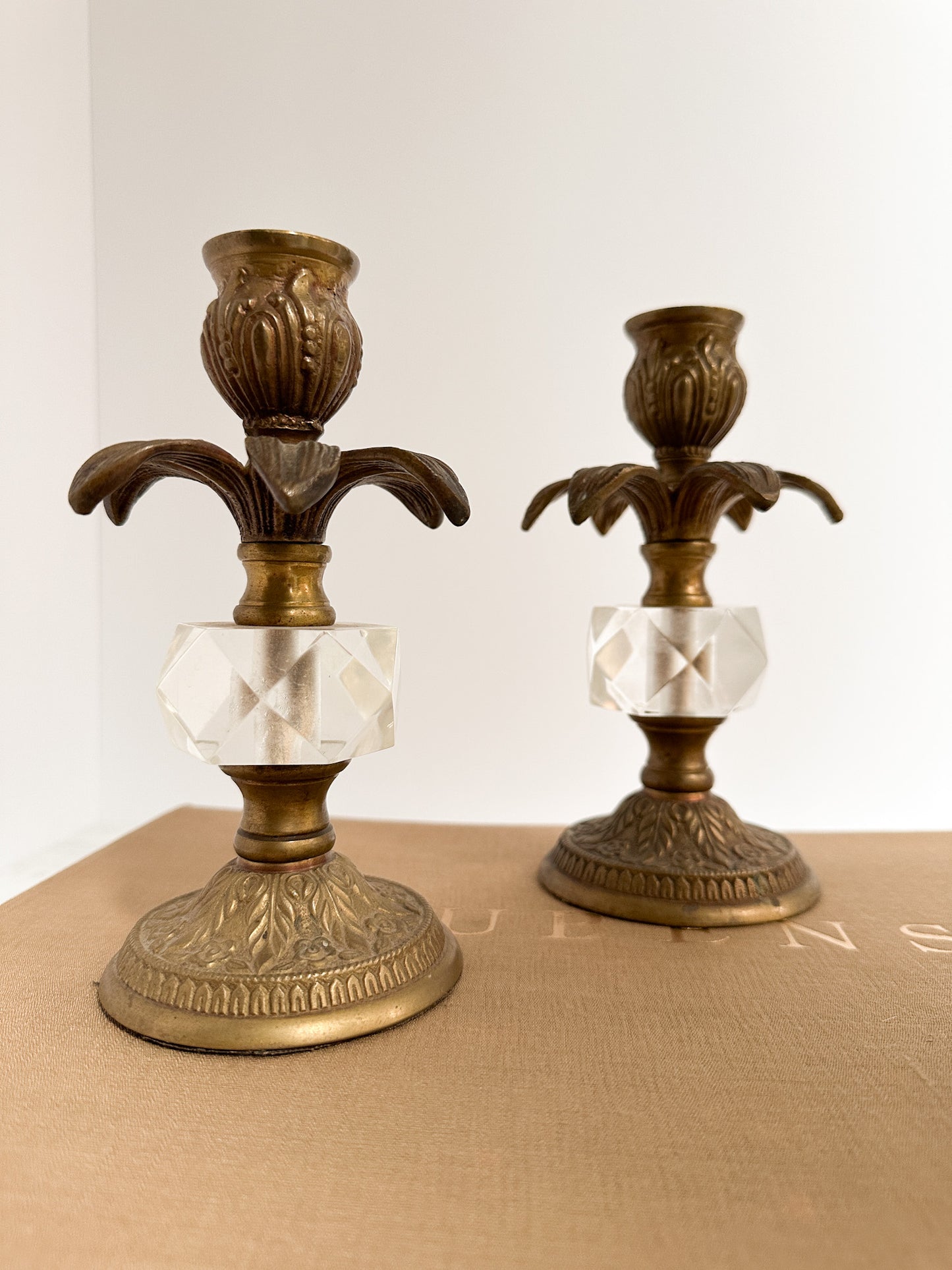 Vintage Brass and Crystal Candle Holders