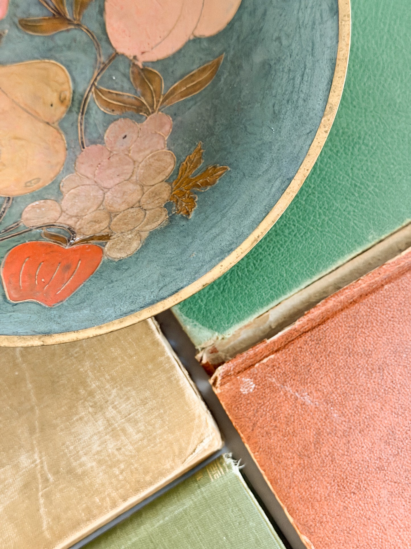 Vintage Enameled Brass Pedestal Bowl