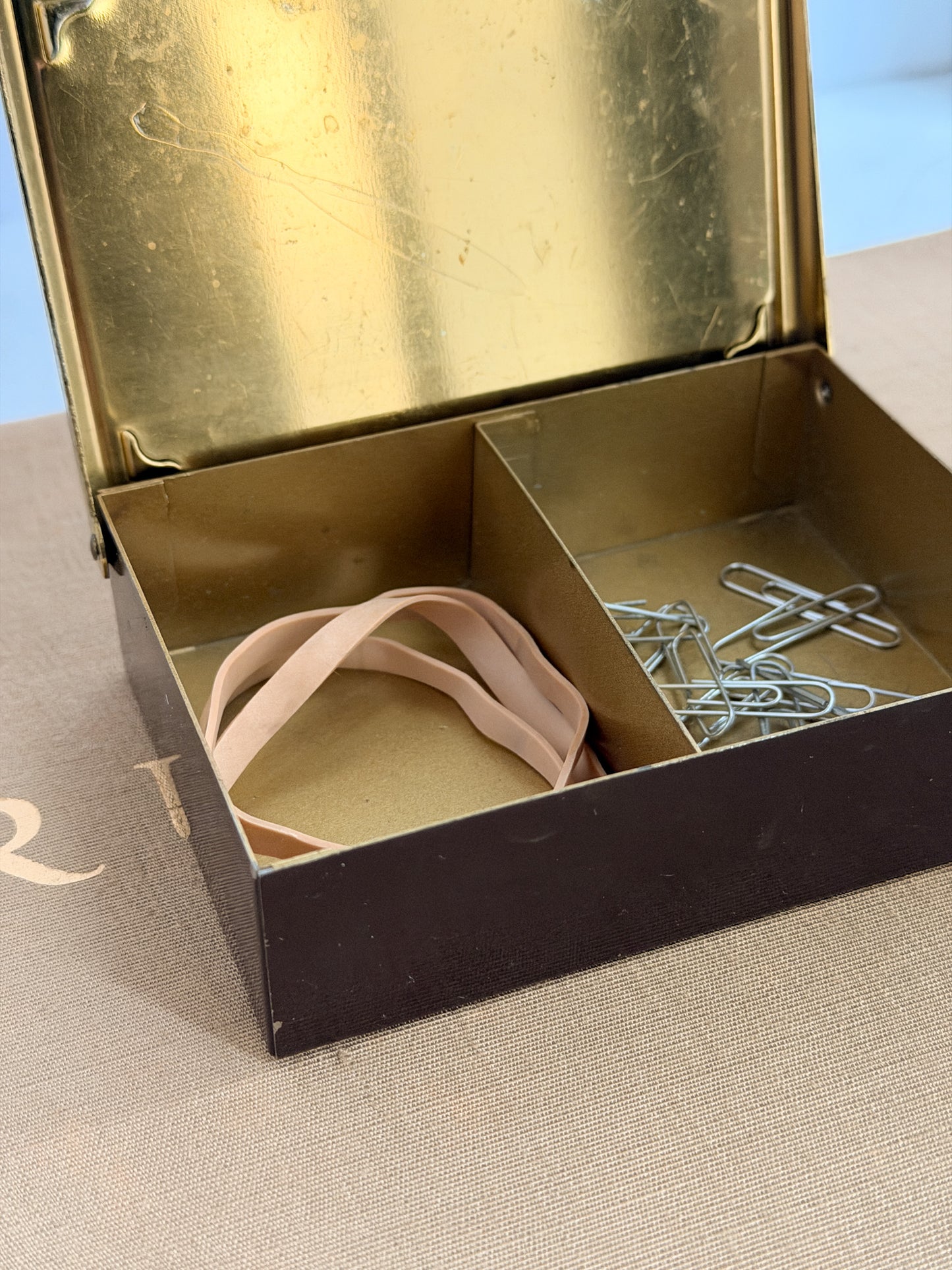 Antique Brass Desk Box – Green Leather