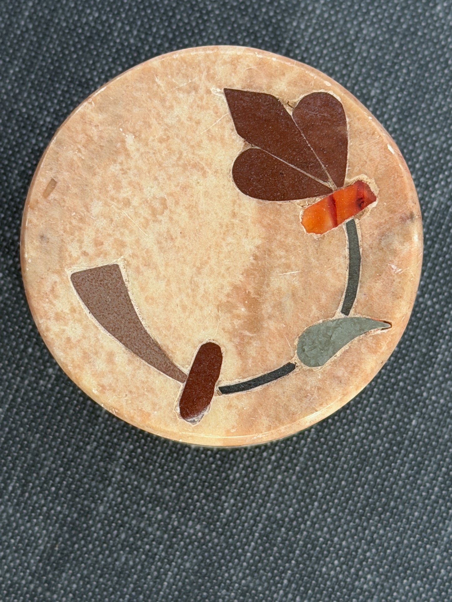 Carved Soapstone Trinket Box with Mother of Pearl Inlay