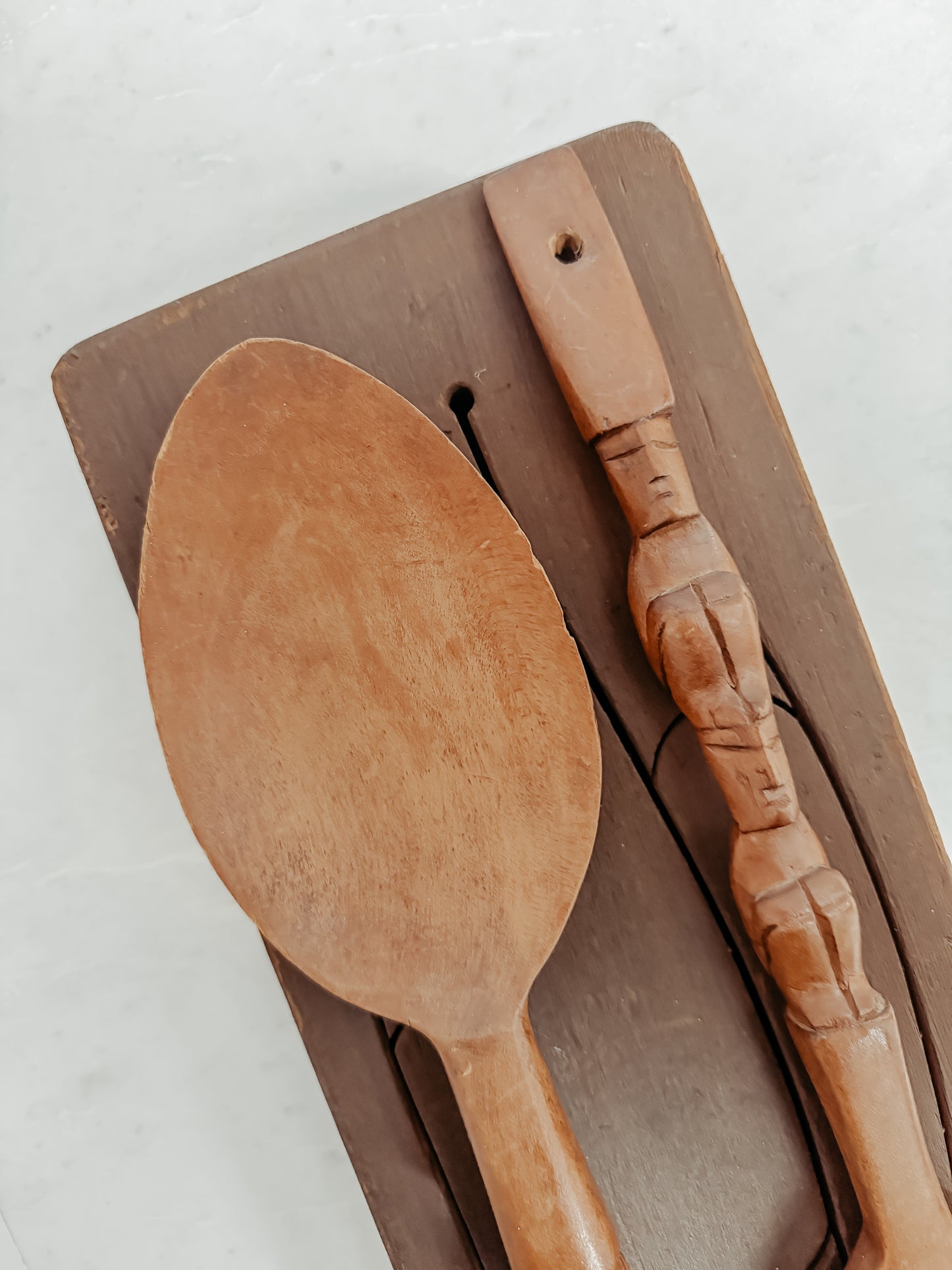 Vintage Hand-Carved Wood Fork & Spoon