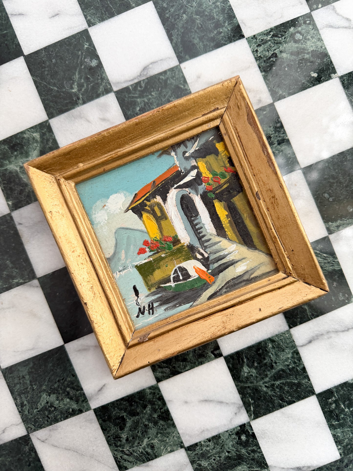 Original Seaside Painting in Gold Frame