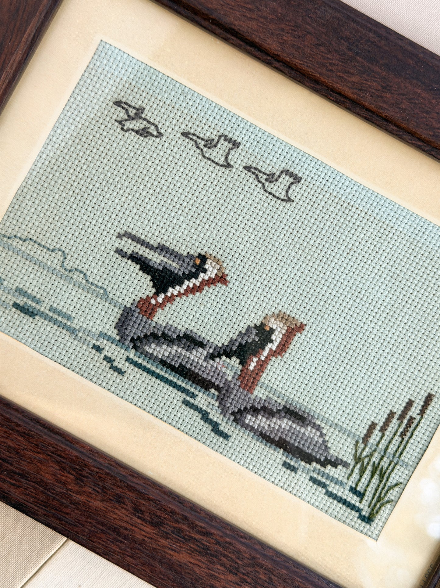Framed Vintage Bird Cross Stitch