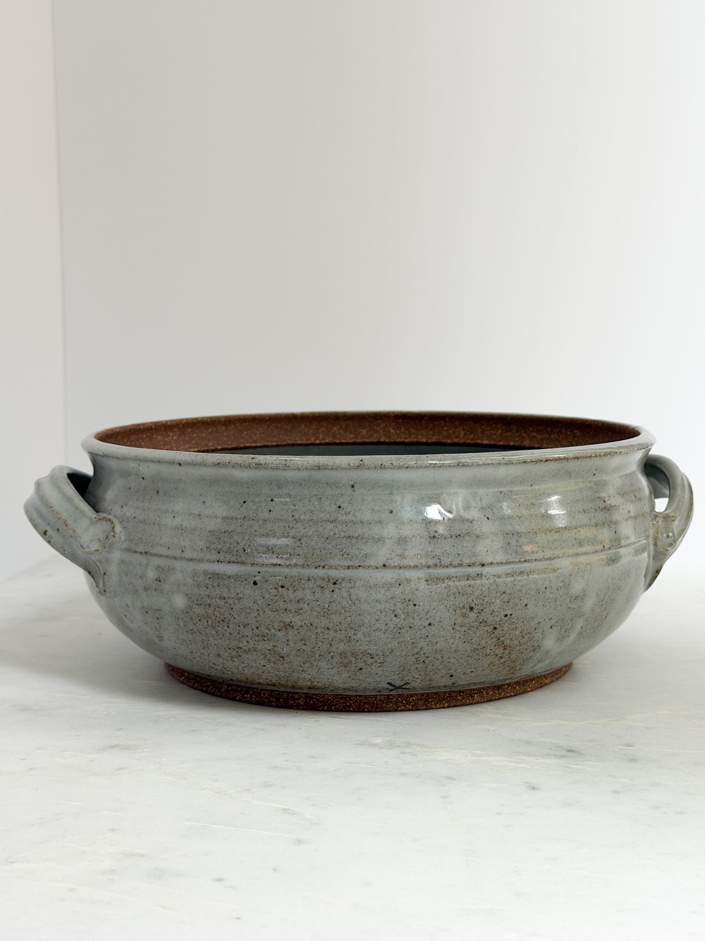 Vintage Pale Blue Ceramic Bowl with Handles