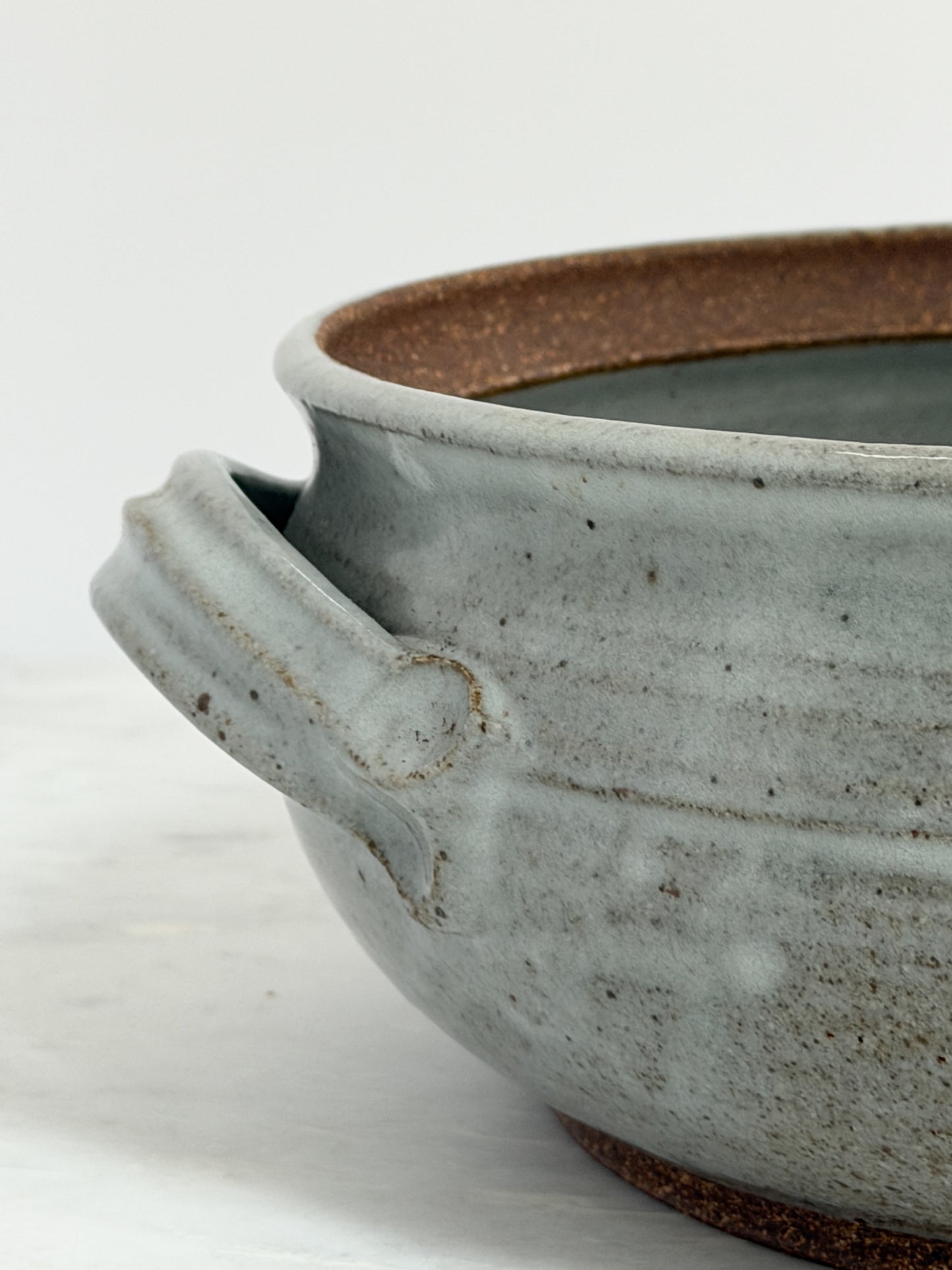 Vintage Pale Blue Ceramic Bowl with Handles