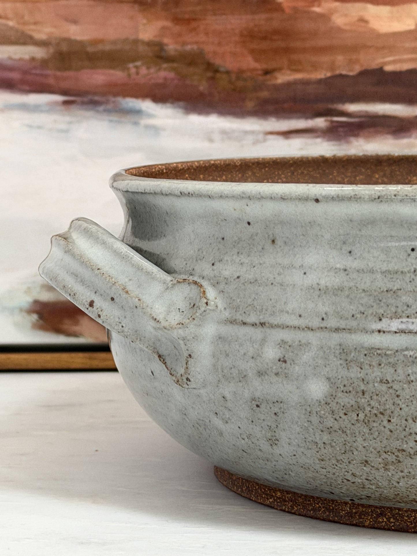 Vintage Pale Blue Ceramic Bowl with Handles