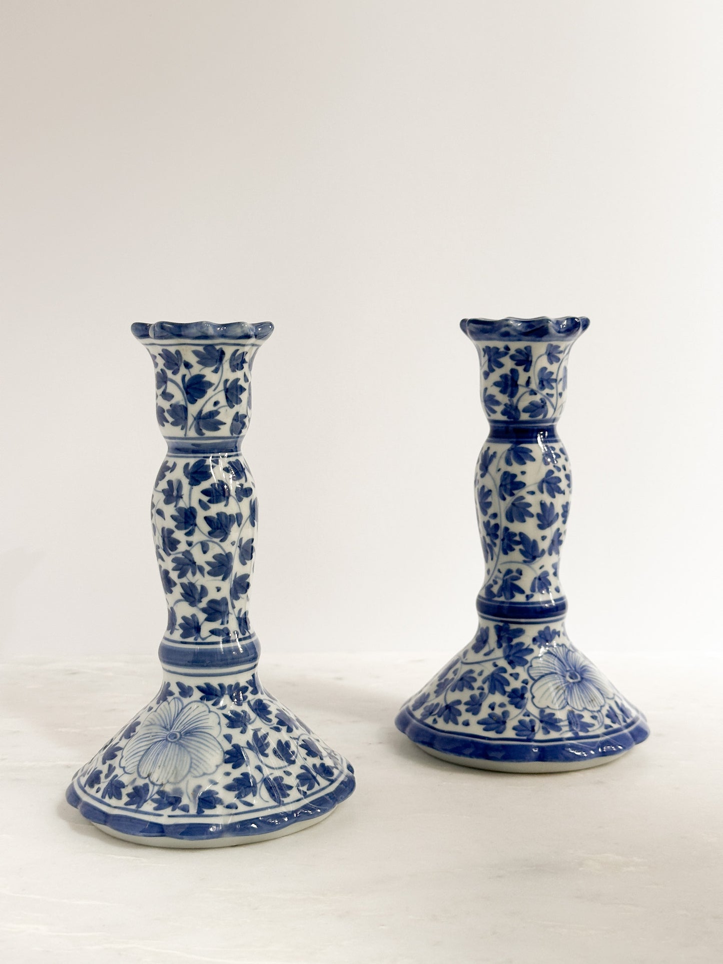 Blue and White Chinoiserie Candle Holders