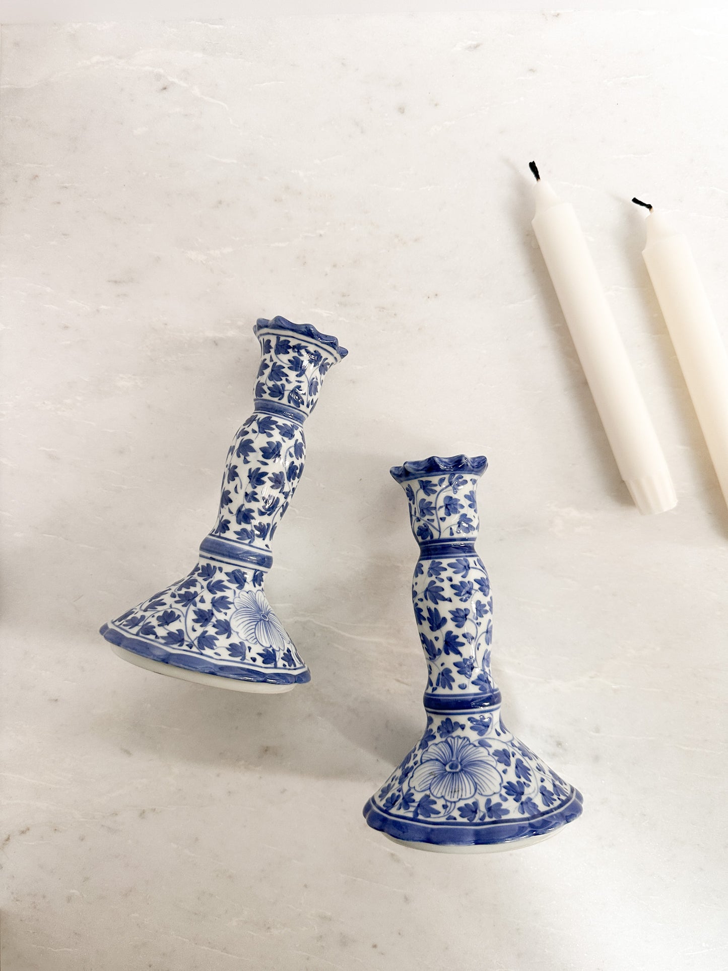 Blue and White Chinoiserie Candle Holders