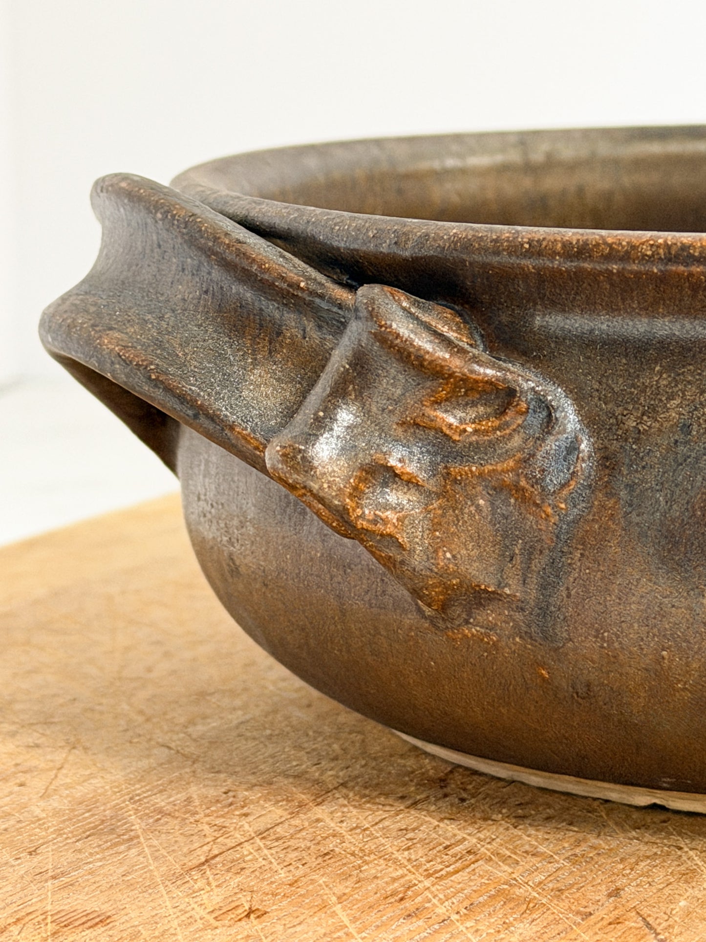 Studio Crafted Ceramic Low Dish with Handles – Bronze Glaze