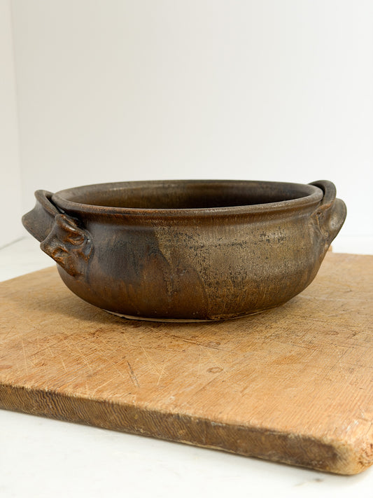 Studio Crafted Ceramic Low Dish with Handles – Bronze Glaze