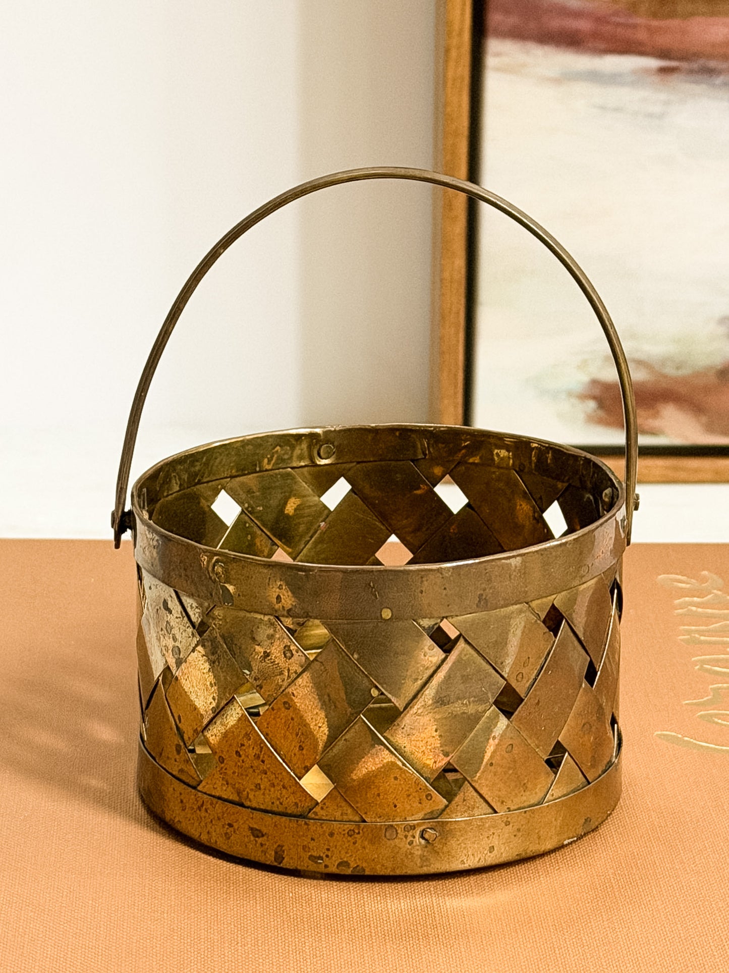 Woven Brass Basket with Swing Handle