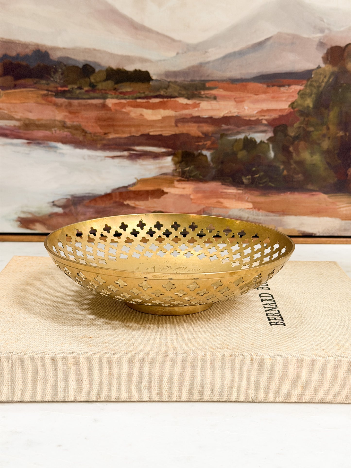 Etched Brass Openwork Footed Bowl