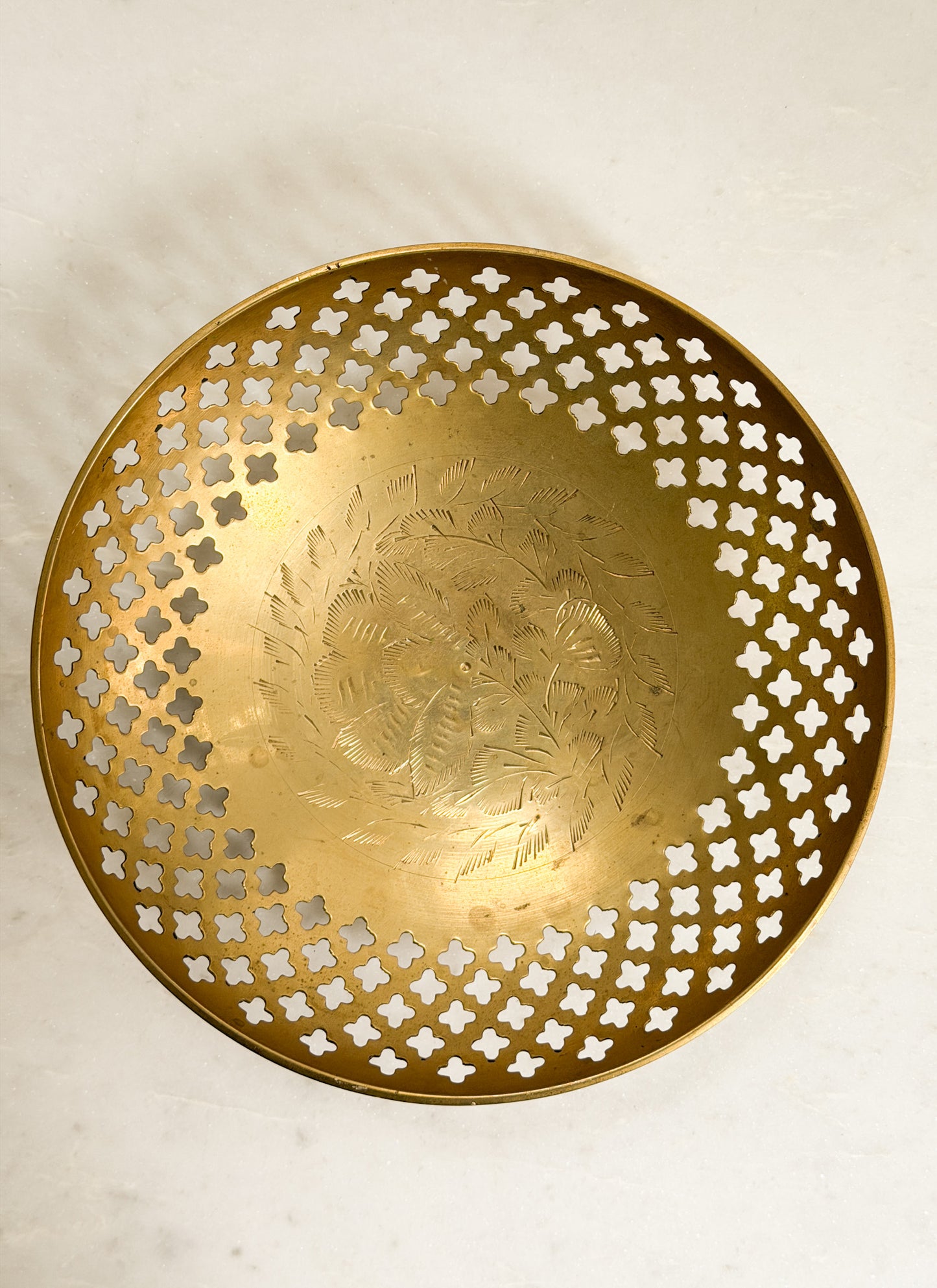 Etched Brass Openwork Footed Bowl