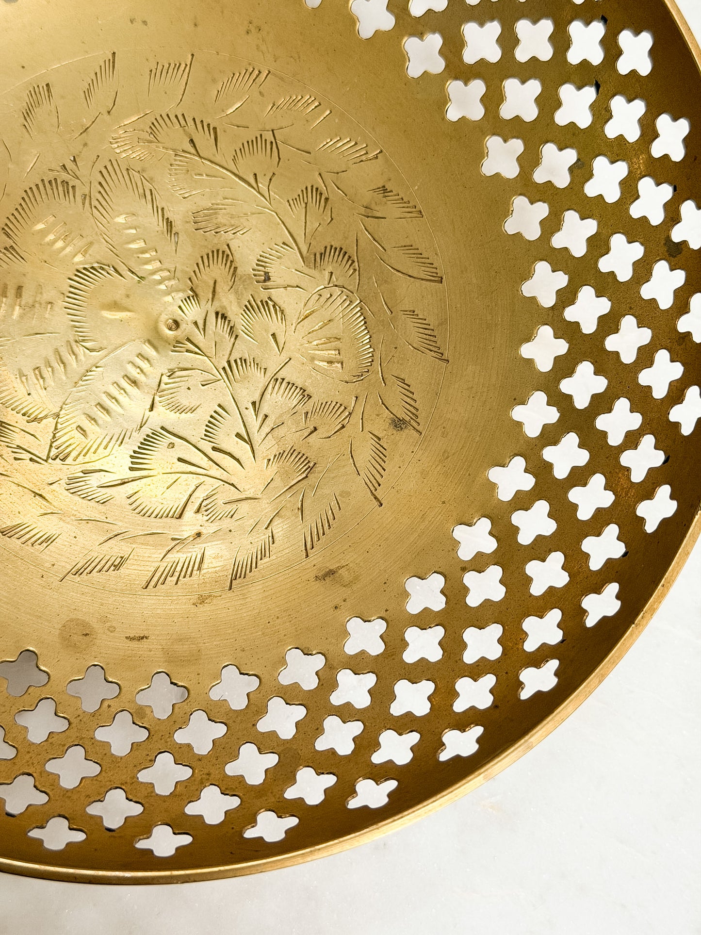 Etched Brass Openwork Footed Bowl
