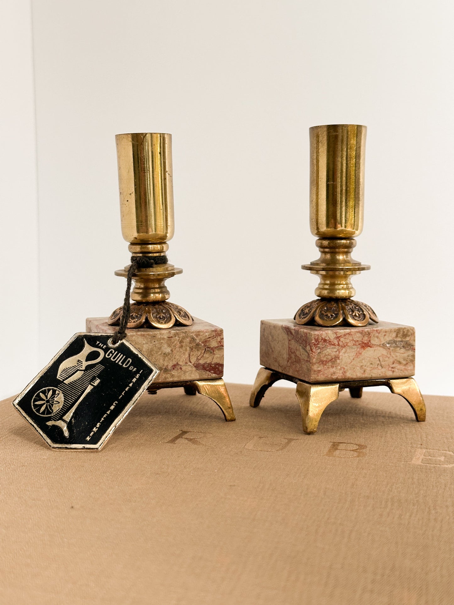 Israeli Brass & Marble Candle Holder