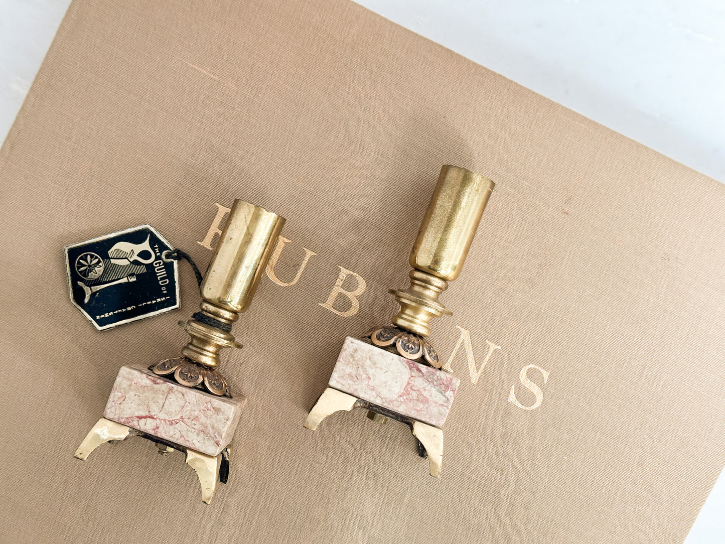Israeli Brass & Marble Candle Holder