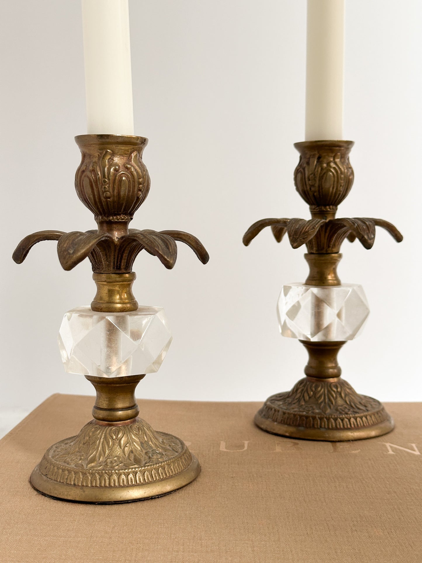 Vintage Brass and Crystal Candle Holders