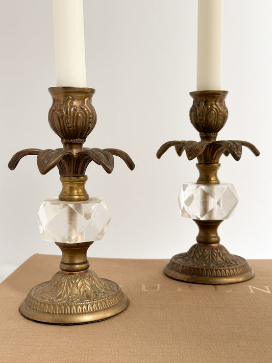 Vintage Brass and Crystal Candle Holders