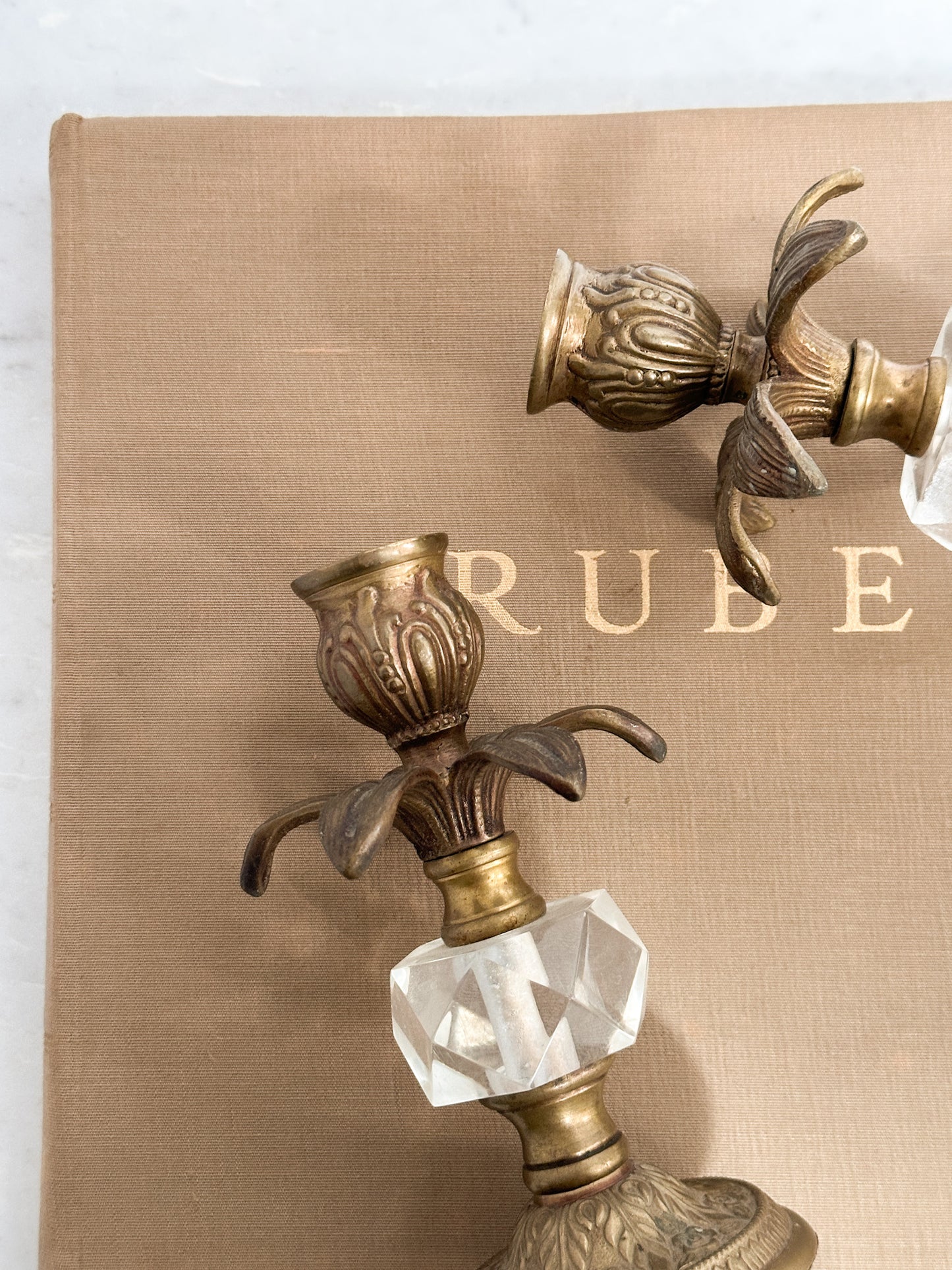 Vintage Brass and Crystal Candle Holders