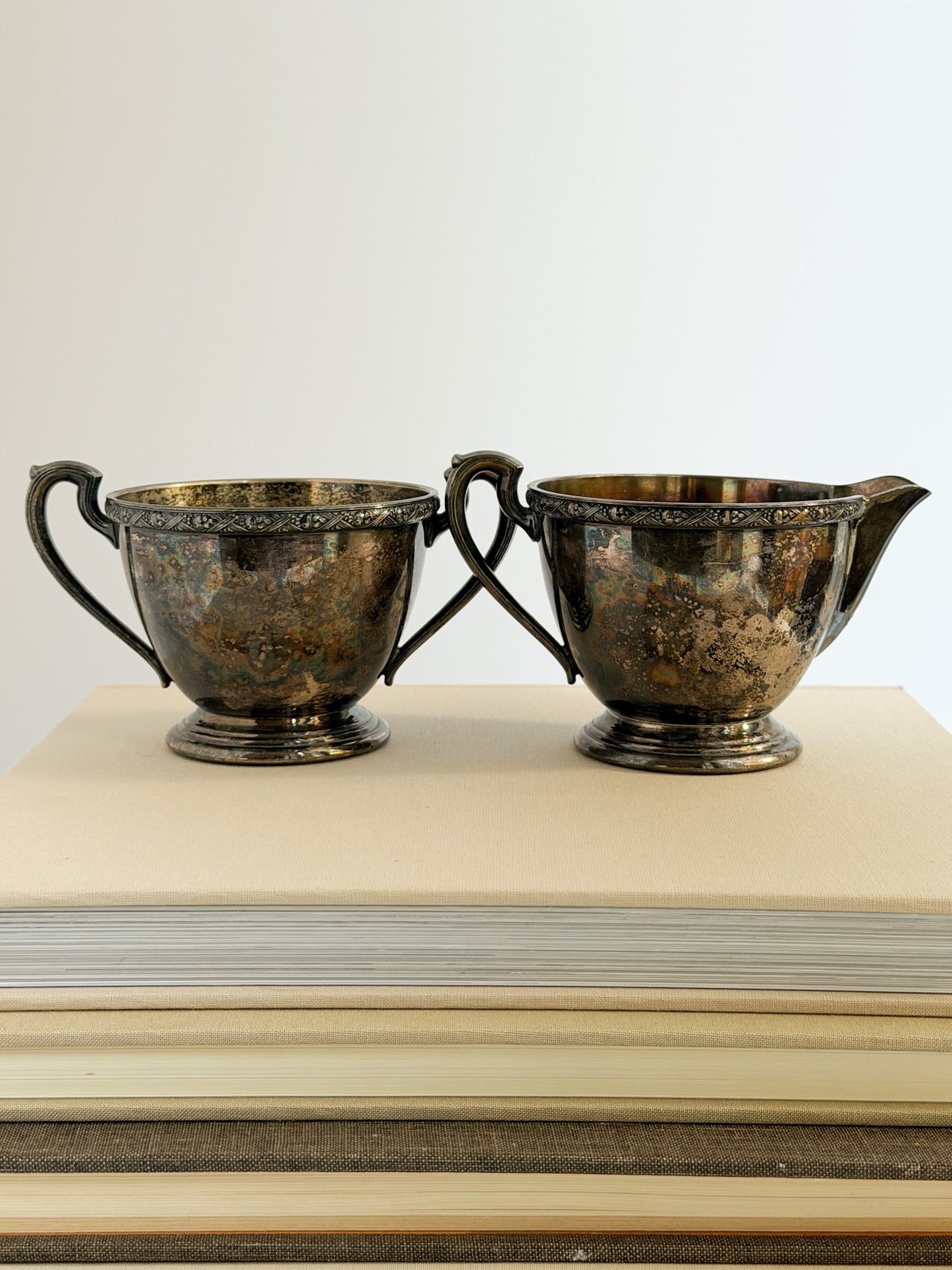 Antique Silver Cream & Sugar Set