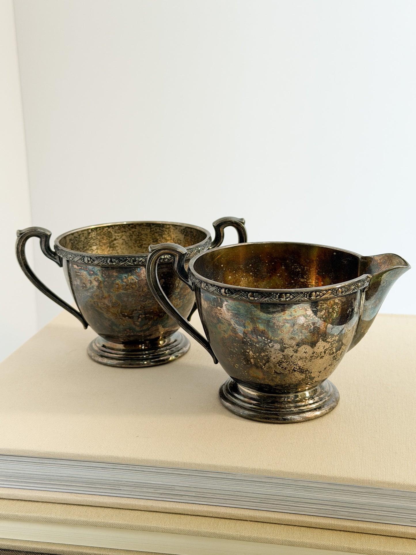 Antique Silver Cream & Sugar Set