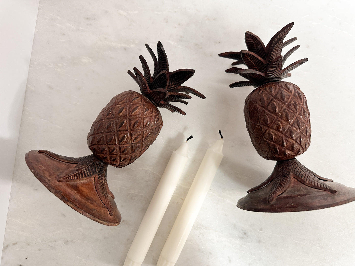 Vintage Cast Iron Pineapple Candle Holders