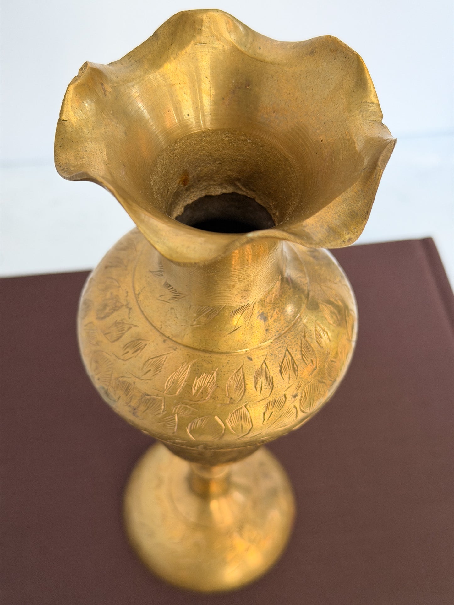 Vintage Etched Brass Vase