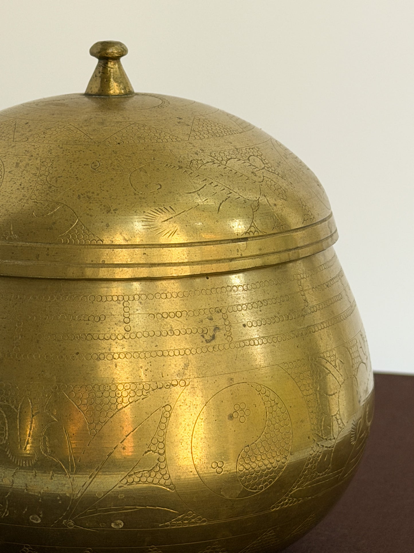 Vintage Etched Brass Lidded Pot