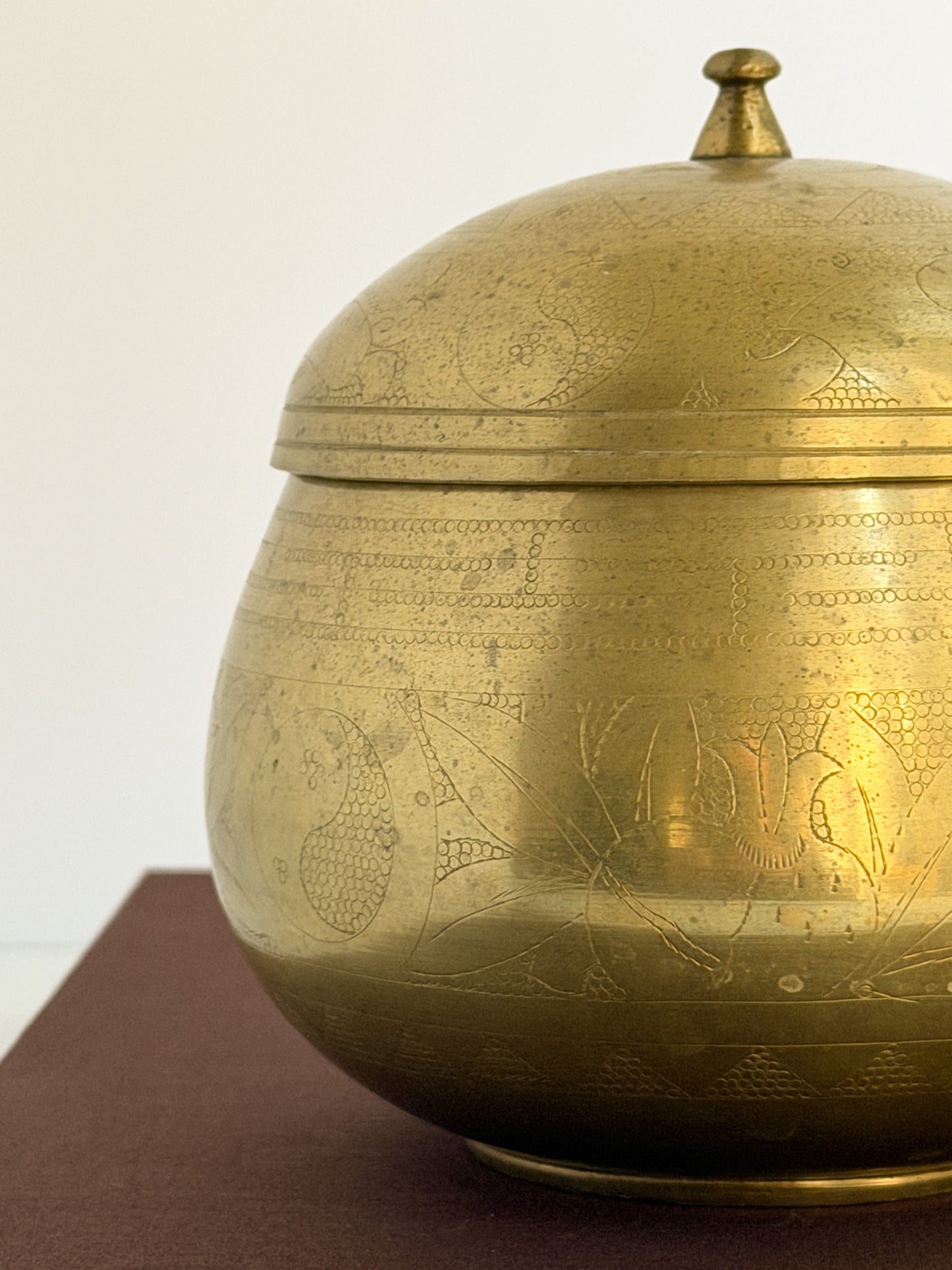Vintage Etched Brass Lidded Pot