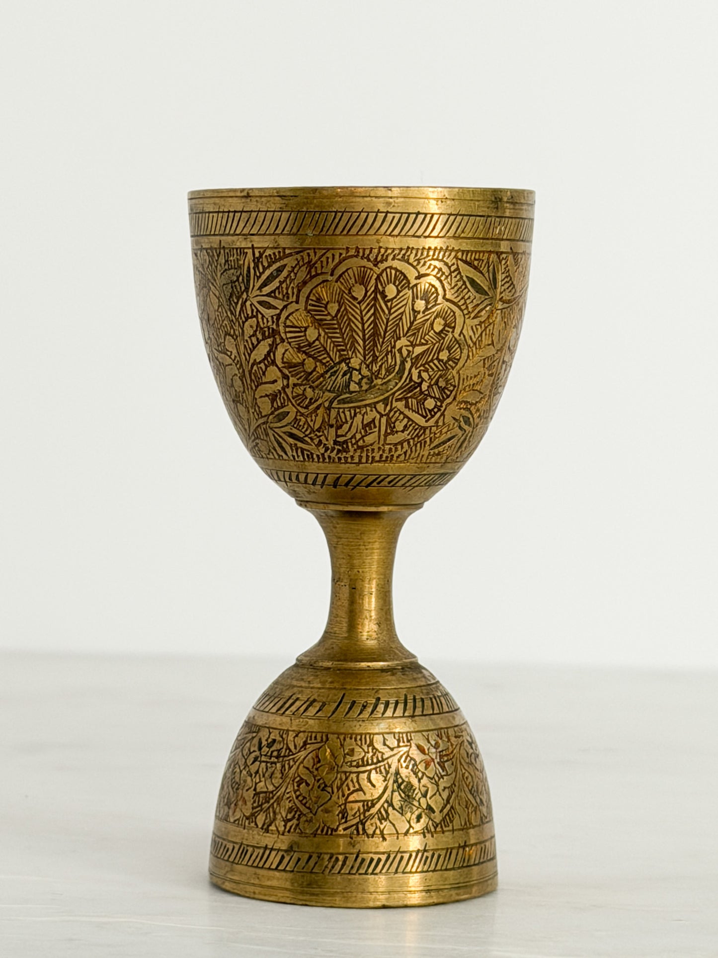 Vintage Etched Brass Peacock Egg Cup