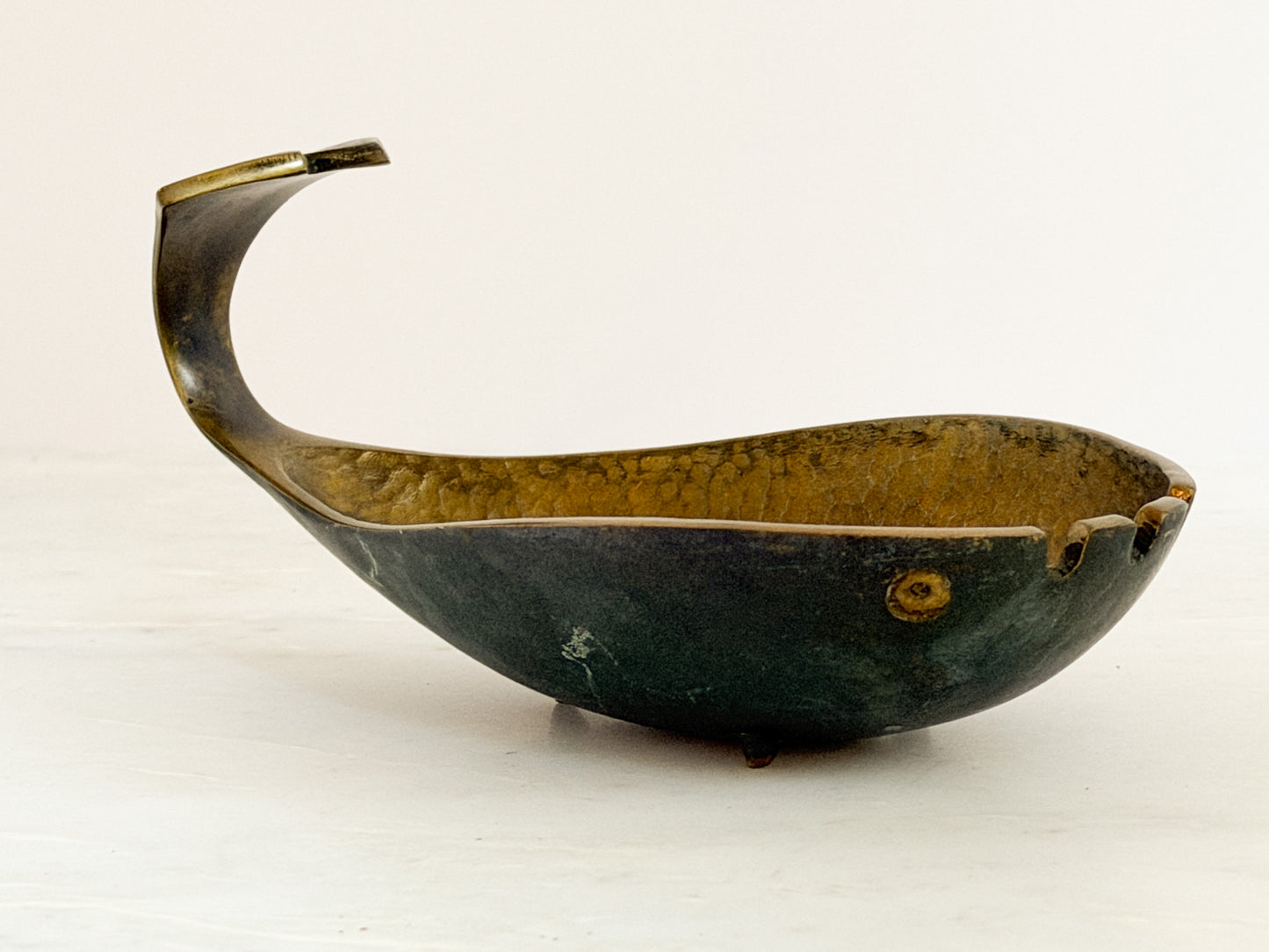 Vintage Hammered Brass Whale Ashtray