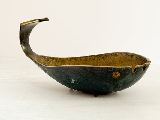Vintage Hammered Brass Whale Ashtray