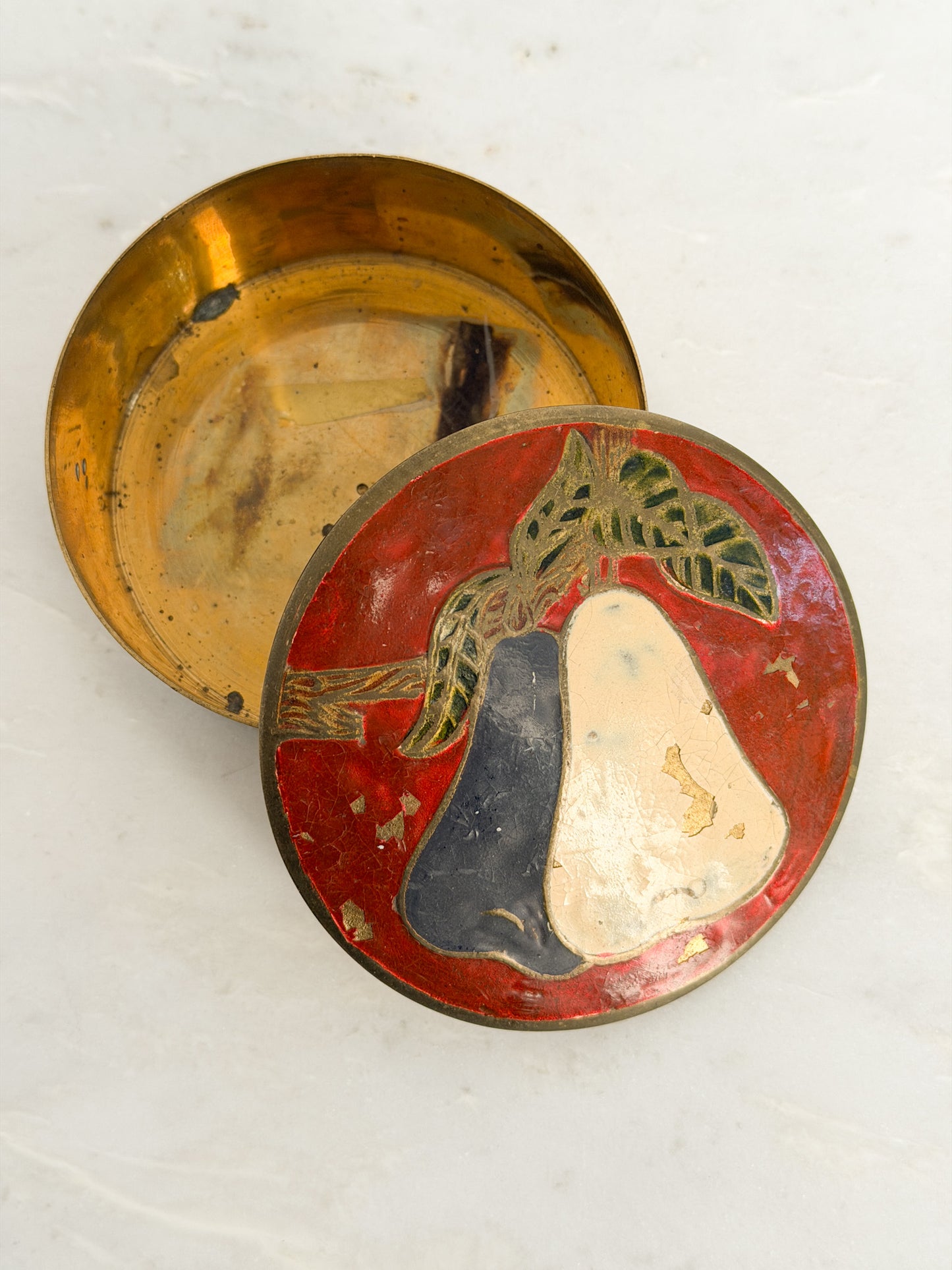 Brass Hand-Painted Enamel Cloisonné Trinket Box