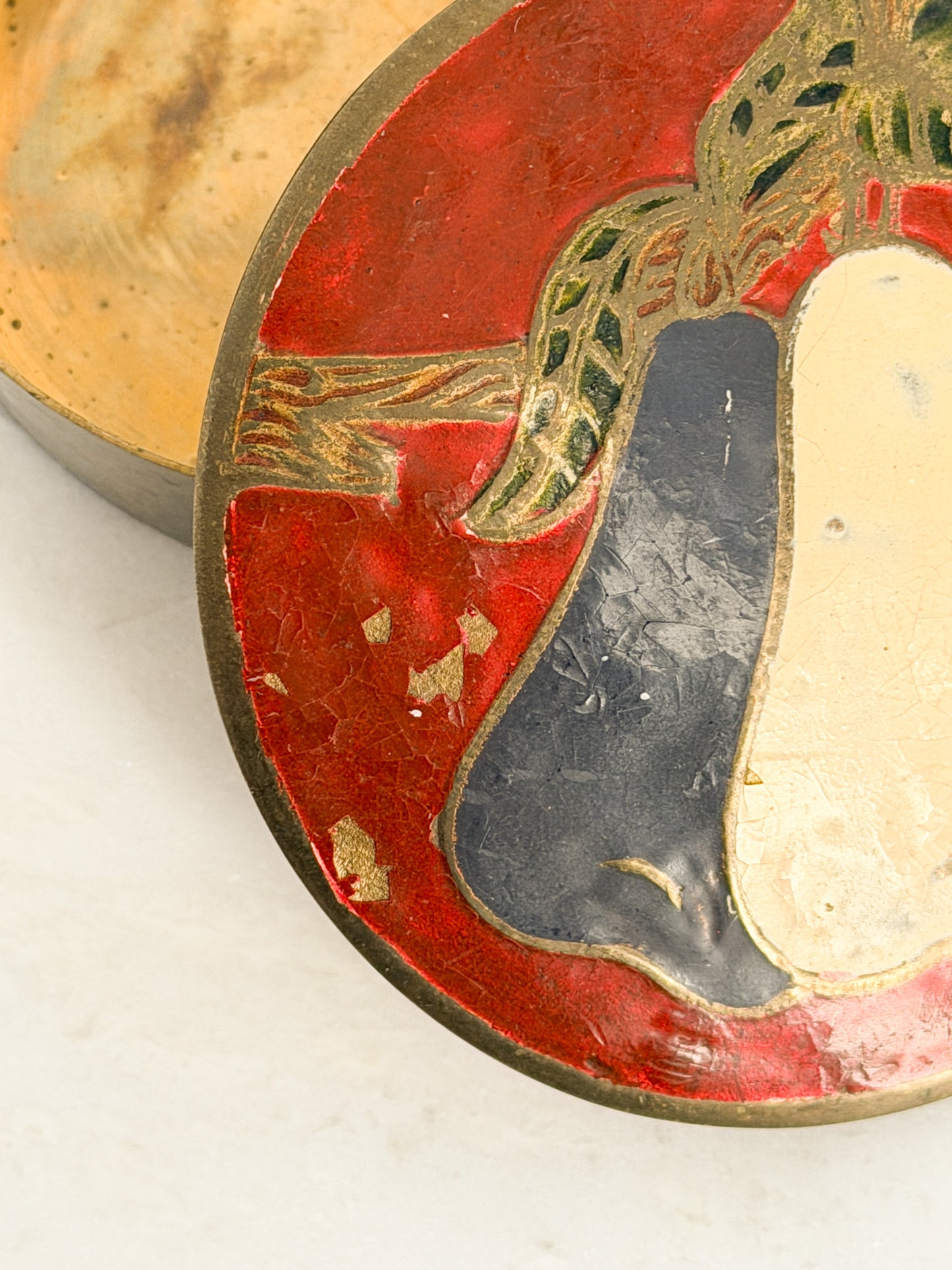 Brass Hand-Painted Enamel Cloisonné Trinket Box