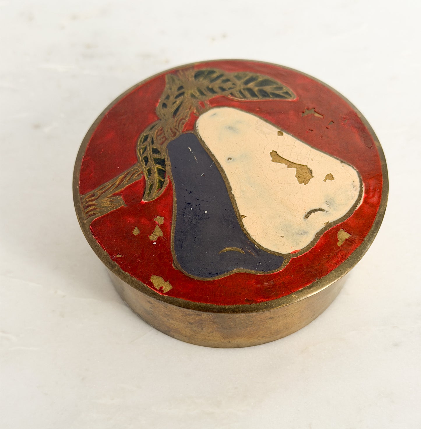 Brass Hand-Painted Enamel Cloisonné Trinket Box