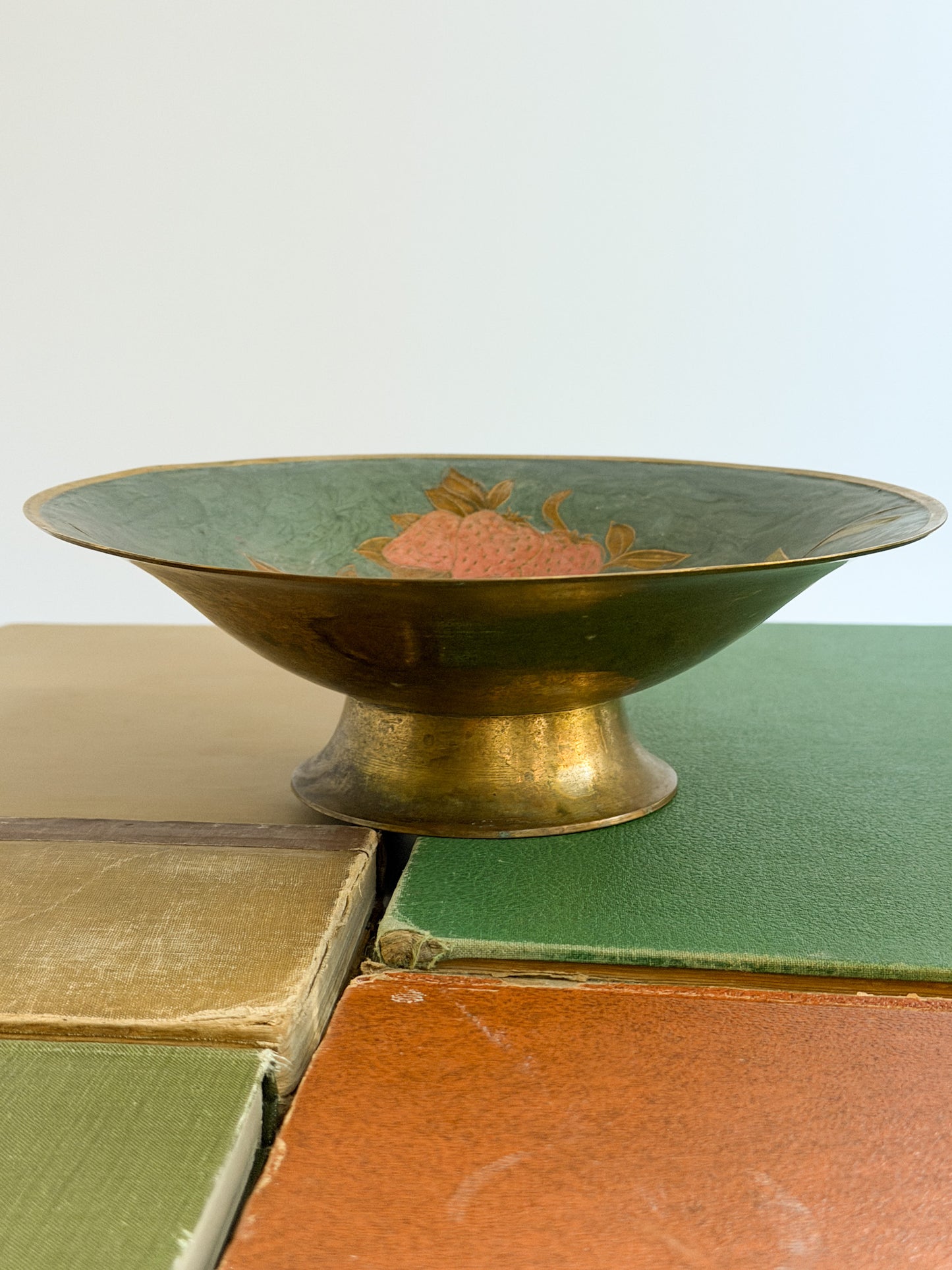 Vintage Enameled Brass Pedestal Bowl
