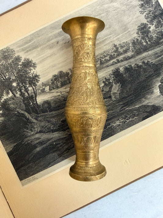 Vintage Etched Brass Vase