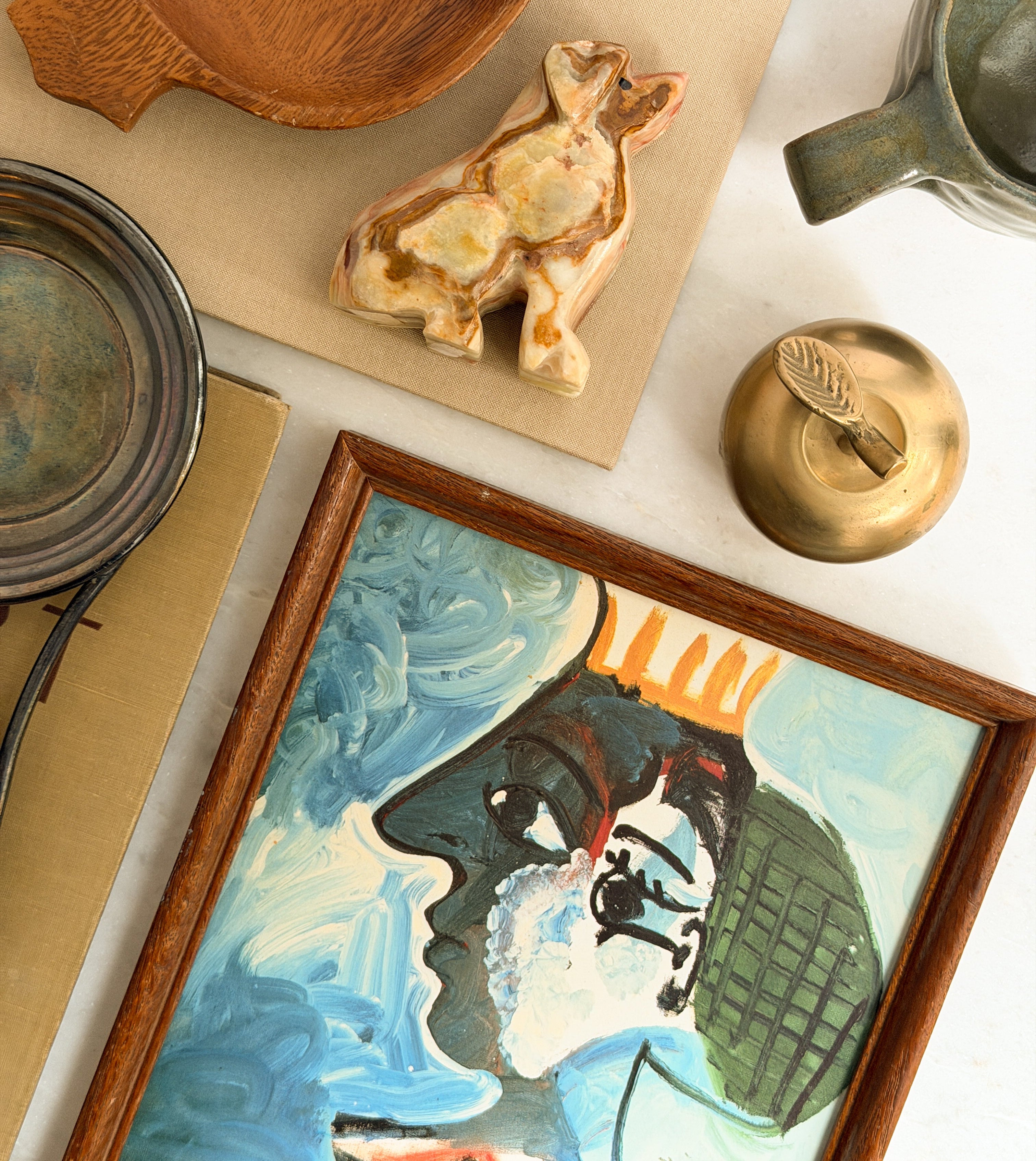 vintage home decor brass silver pottery art books