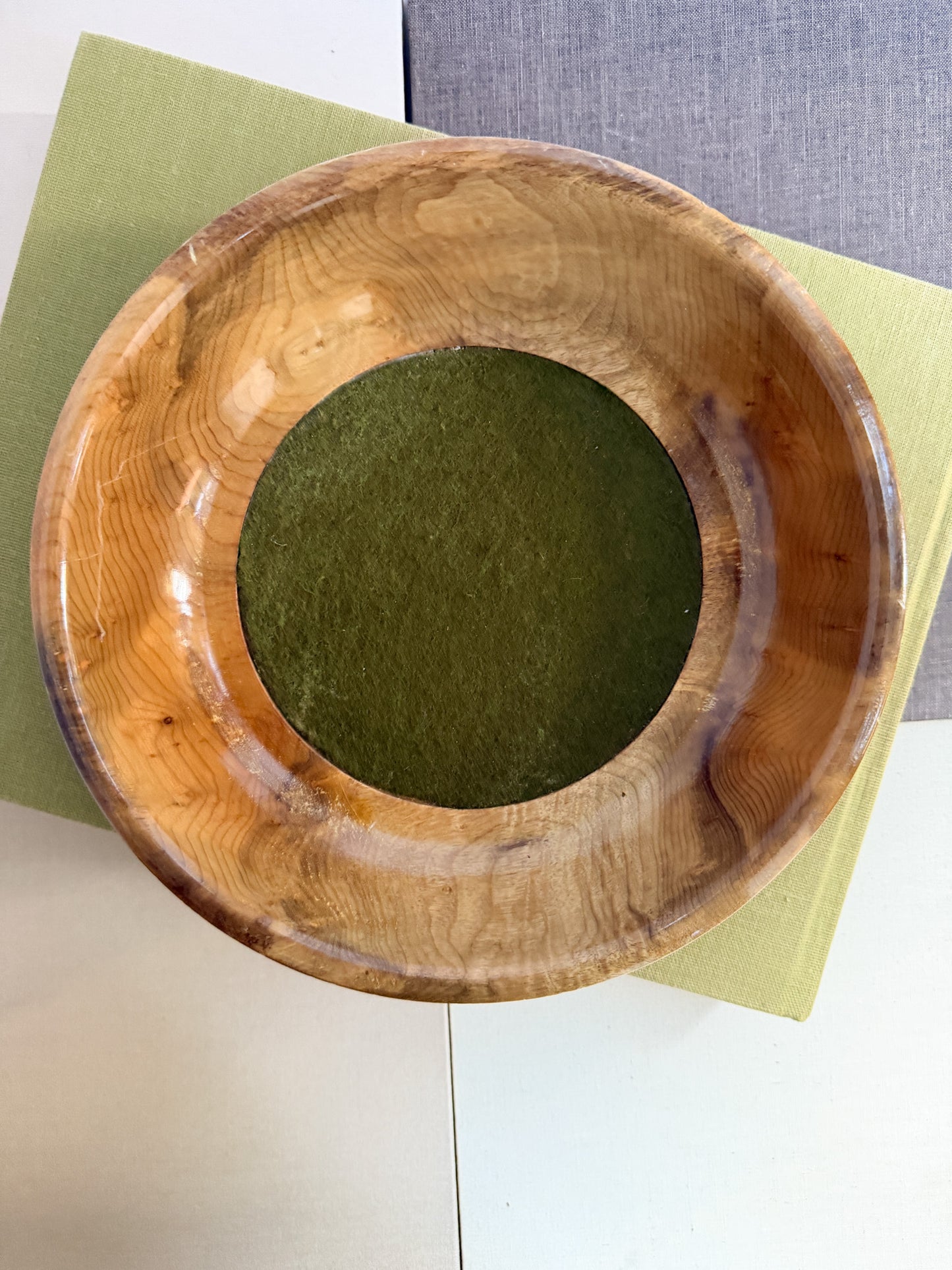 Myrtlewood Offering Plate – Olive Green Felt
